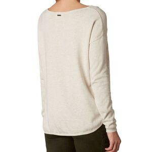 Prana Stacia white ivory crew neck 100% organic cotton sweater curved hem L